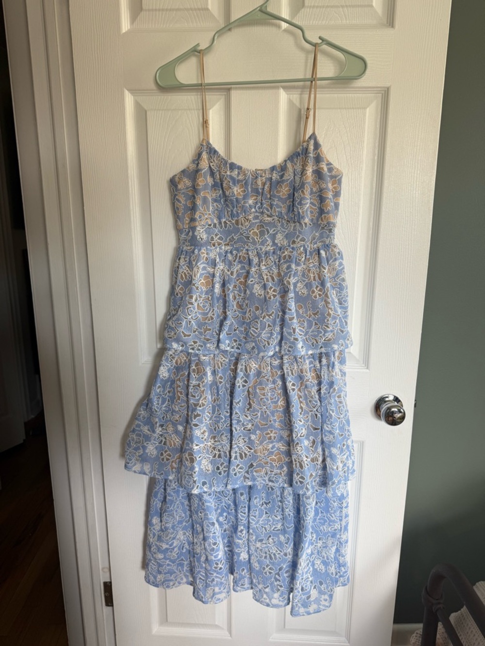 Likely Blue and Cream Lace Tiered Midi Dress - Picture 2 of 4